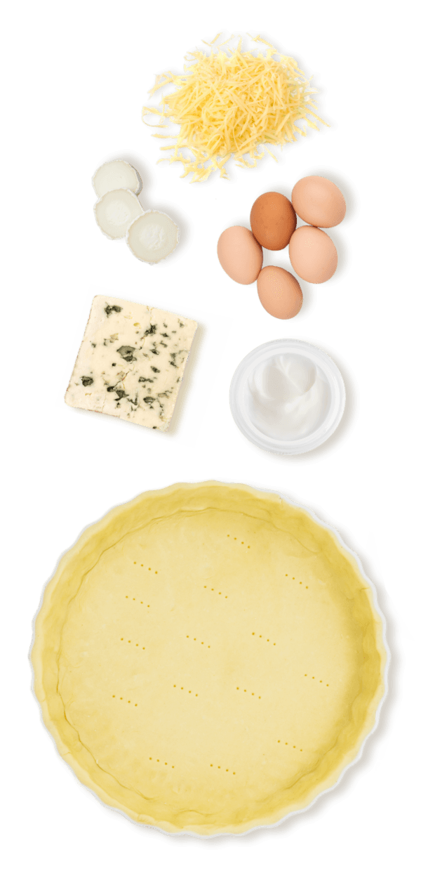 Les ingrédients de la recette : Quiche 4 fromages